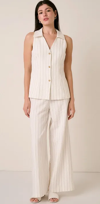 Alex Pinstripe Vest in White