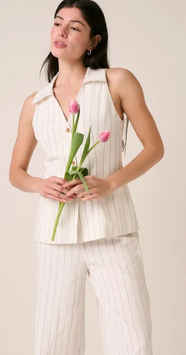 Alex Pinstripe Vest in White