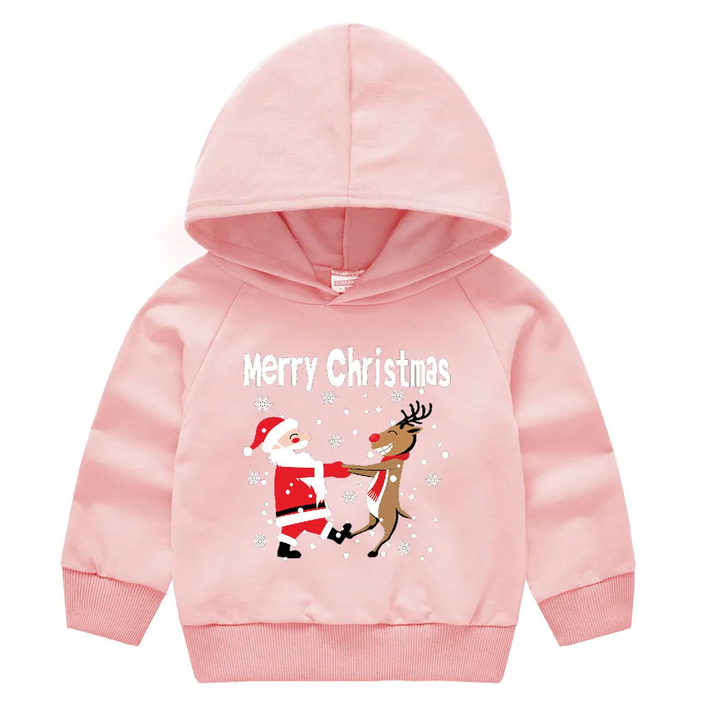 Baby Kid Girls Boys Letters Cartoon Print Christmas Hoodies Sweatshirts Wholesale 23112802