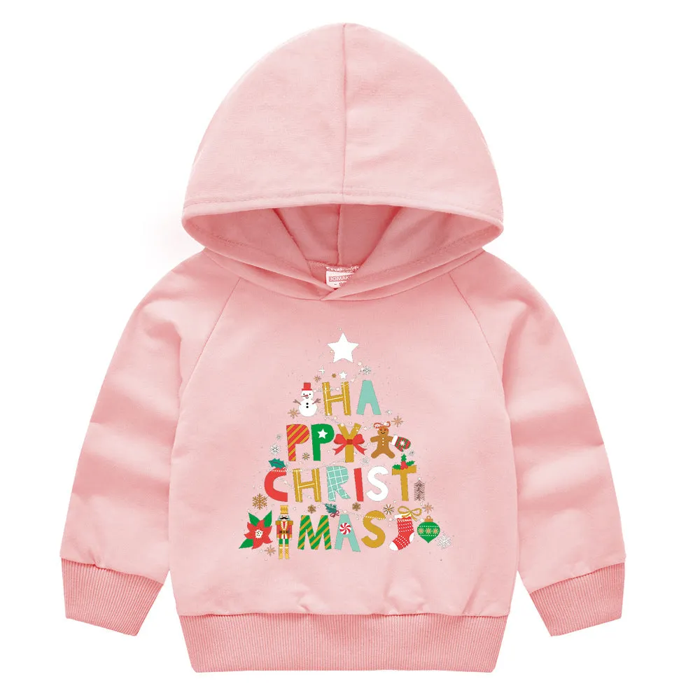 Baby Kid Girls Boys Letters Cartoon Print Christmas Hoodies Sweatshirts Wholesale 23112802