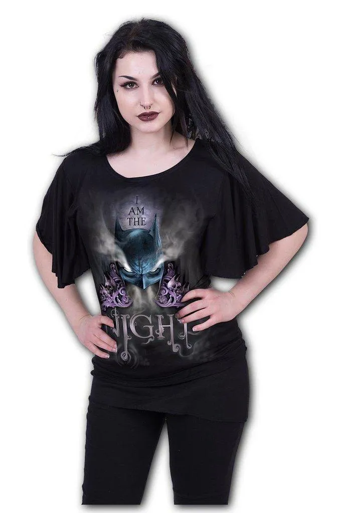 Batman - I Am The Night - Boat Neck Bat Sleeve Top Black