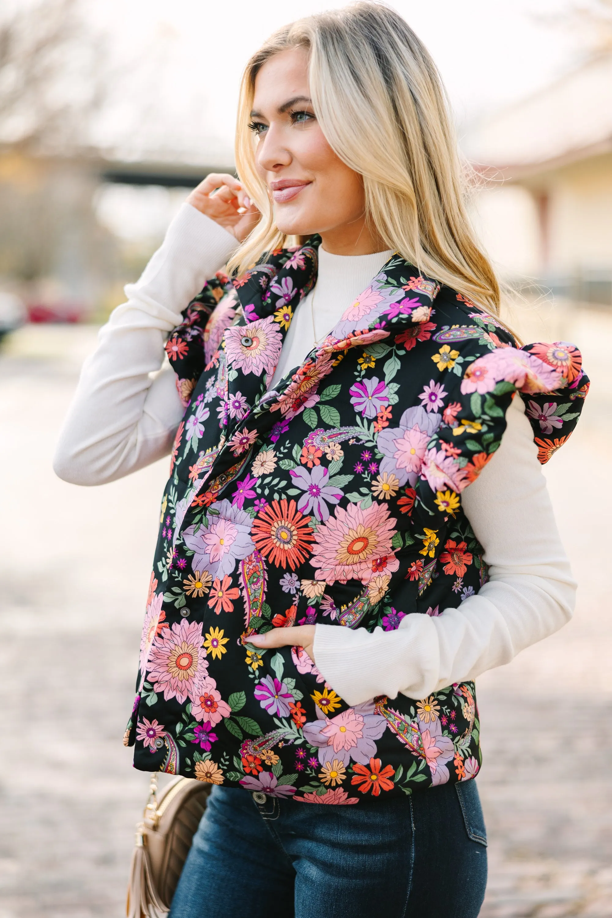 Be True To You Black Floral Vest