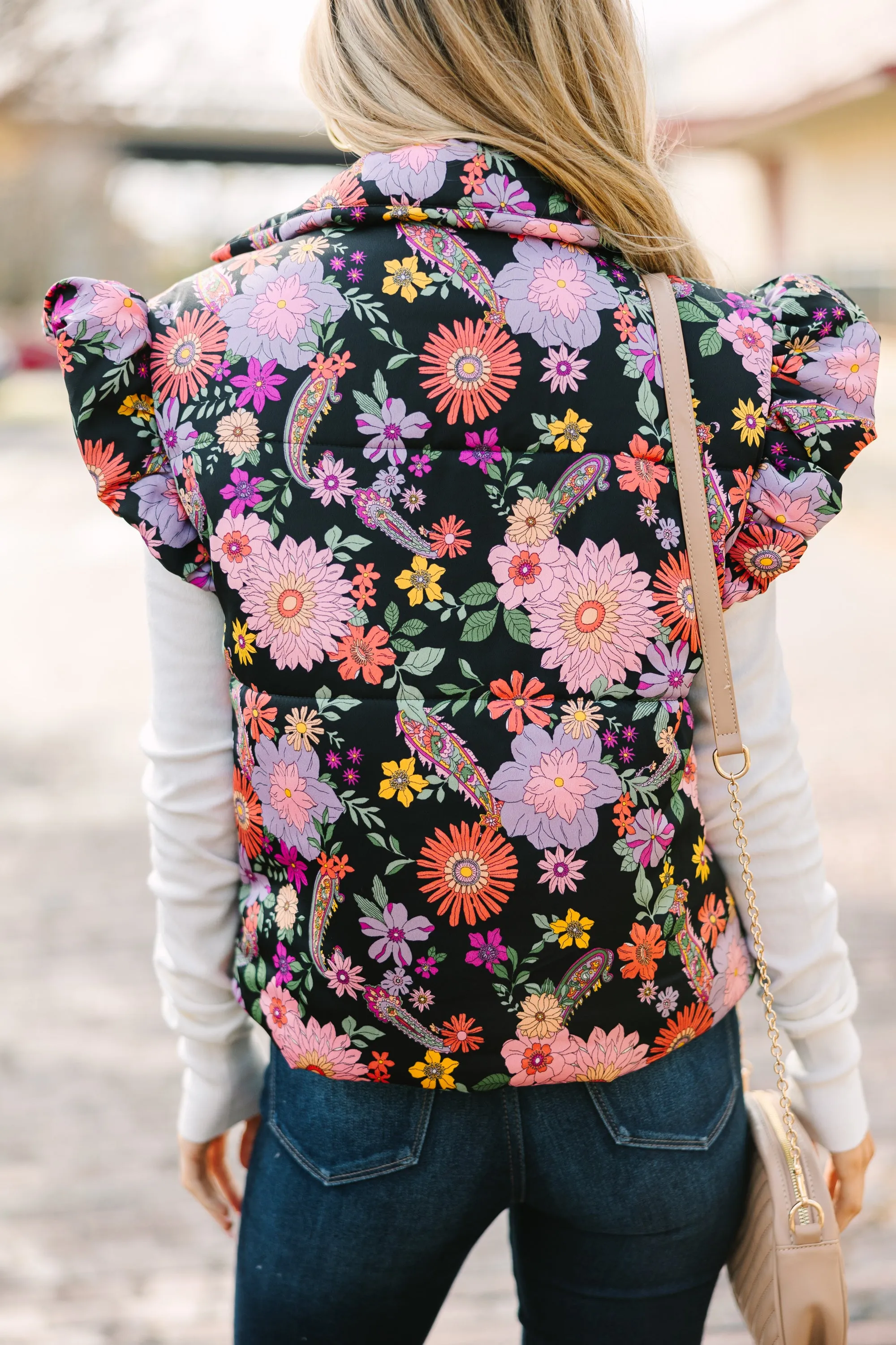 Be True To You Black Floral Vest