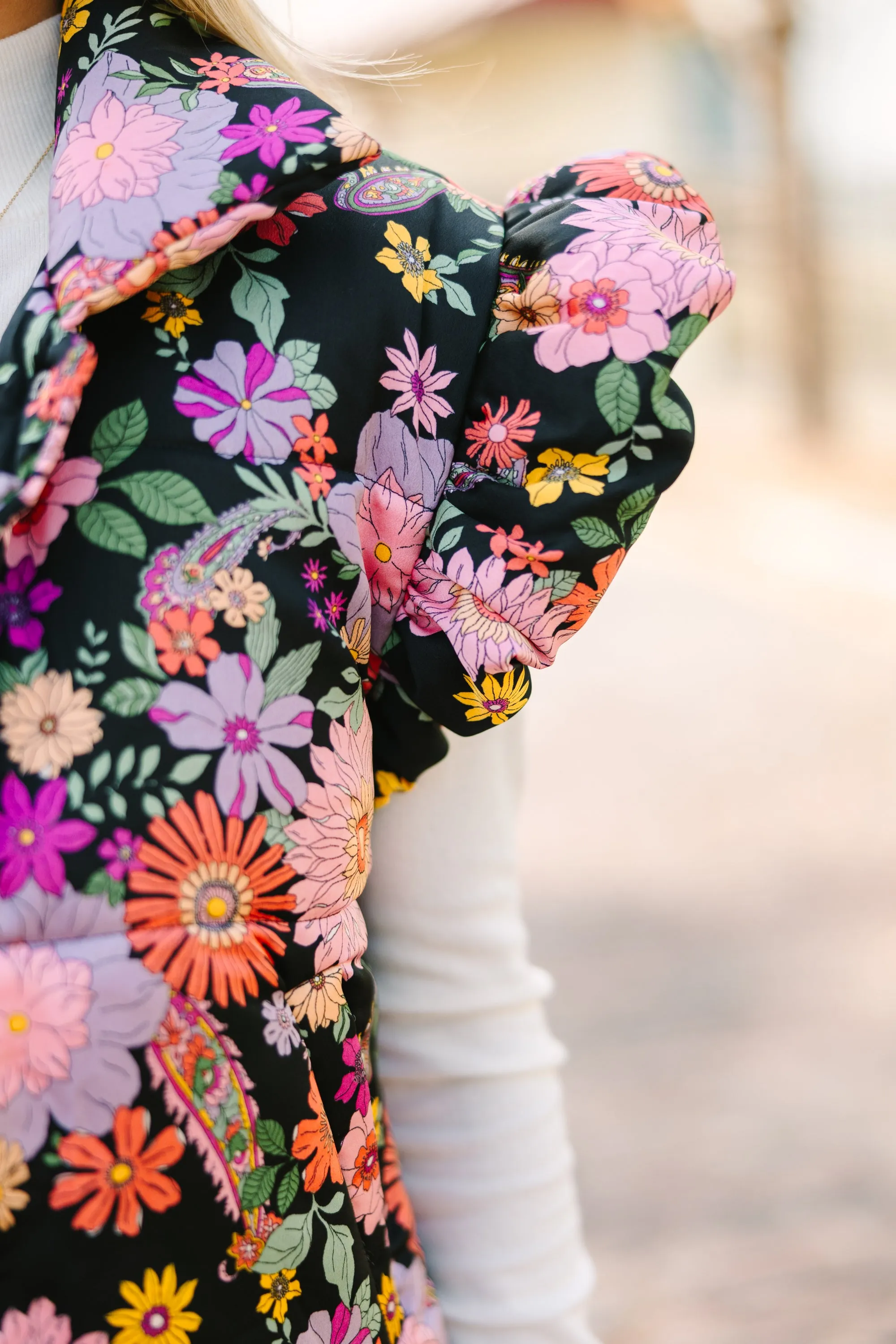 Be True To You Black Floral Vest