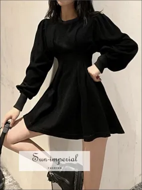 Black Lantern Long Sleeve A- Line O Neck Casual Mini Dress