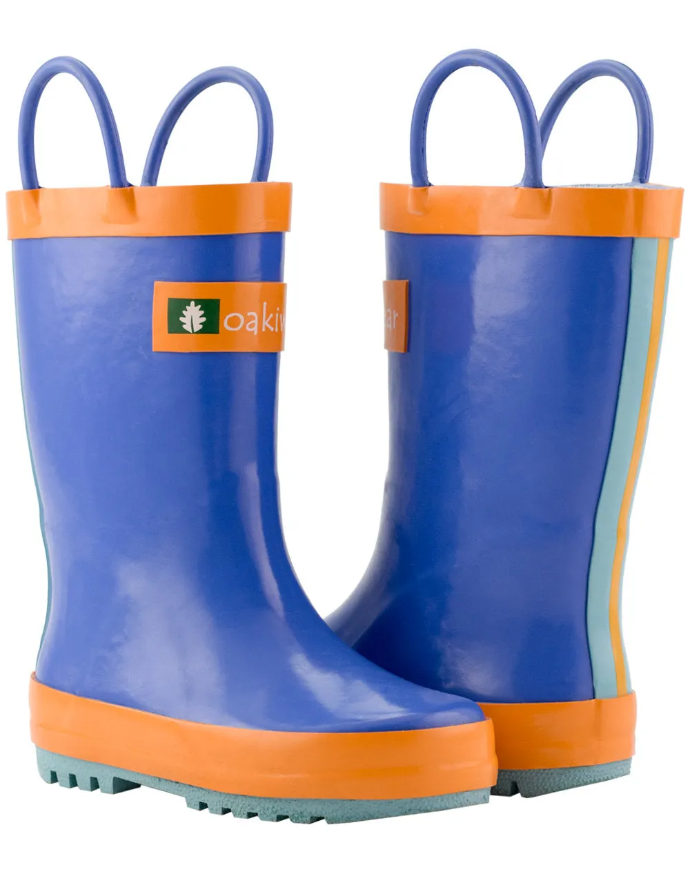 Blue, Orange & Aqua Loop Handle Rubber Rain Boots