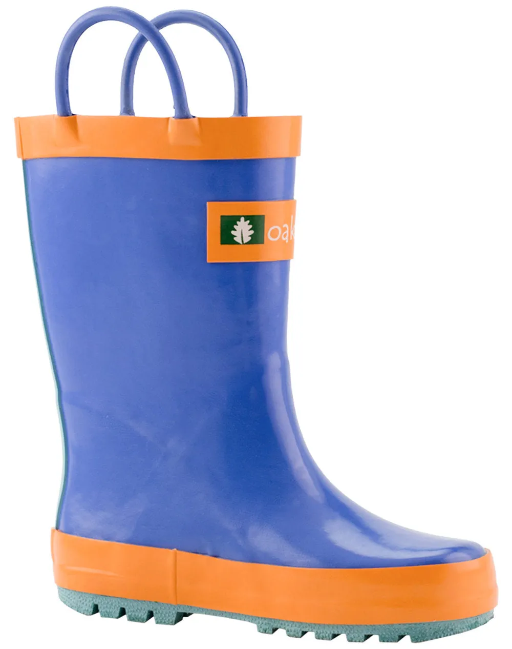 Blue, Orange & Aqua Loop Handle Rubber Rain Boots