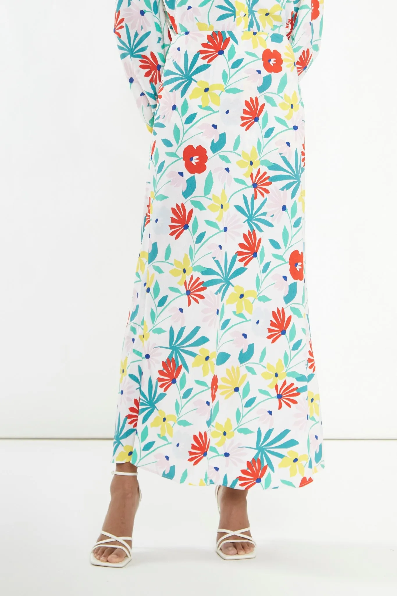 Bright Multi Flower Bias-Cut Maxi-skirt