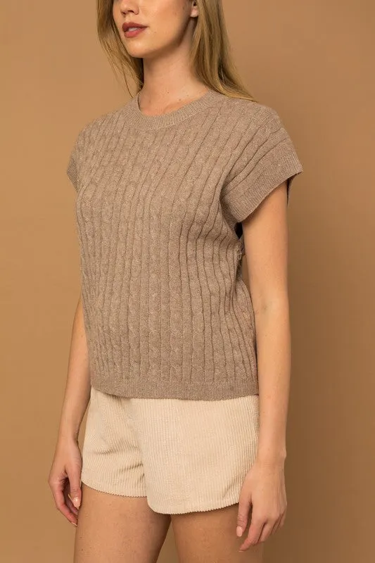 Cable Knit Short Sleeve Sweater Vest