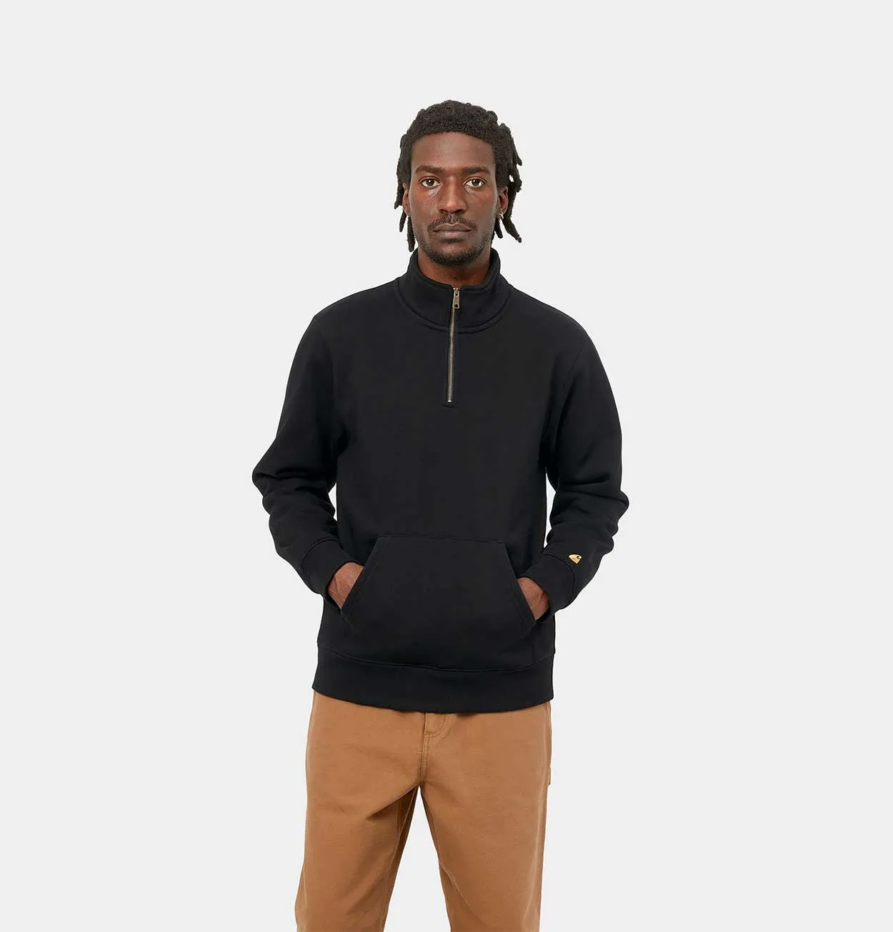 Carhartt WIP Chase Neck Zip Sweatshirt in Black