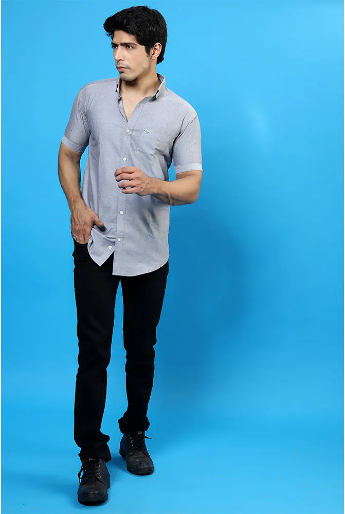 Casual Half Sleeve Shirts - Men Casual Plain Grey Shirt