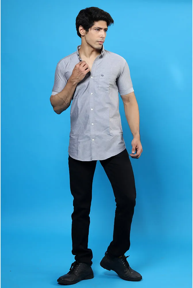 Casual Half Sleeve Shirts - Men Casual Plain Grey Shirt