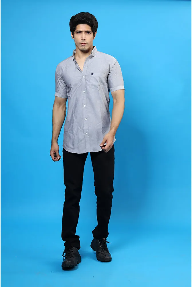 Casual Half Sleeve Shirts - Men Casual Plain Grey Shirt