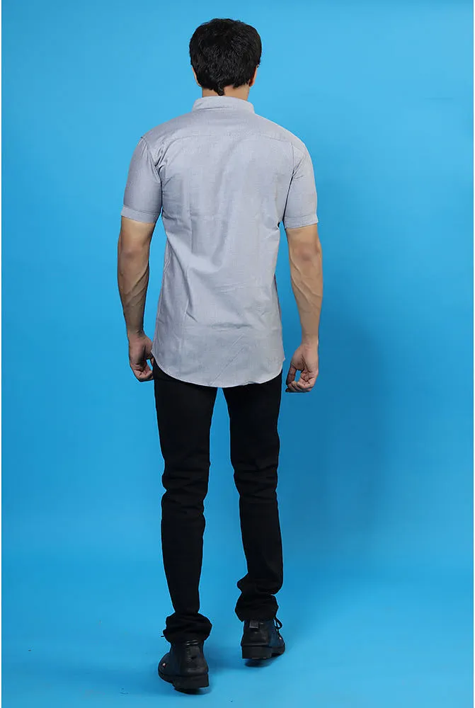 Casual Half Sleeve Shirts - Men Casual Plain Grey Shirt