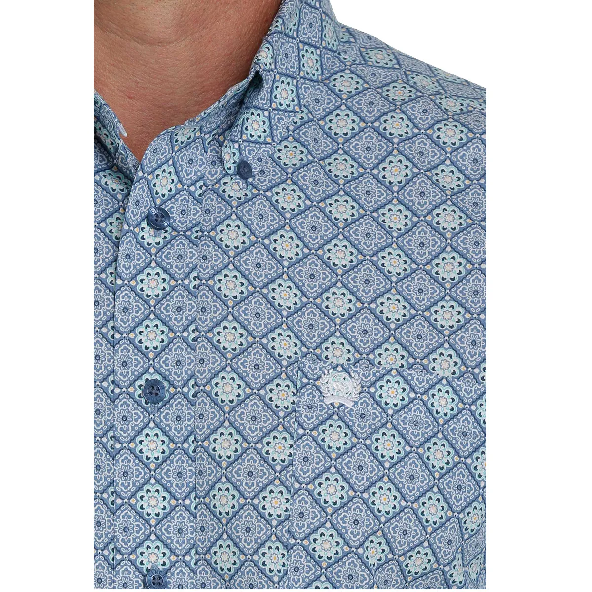 Cinch Jeans Men's Button Down Long Sleeve Shirt - Blue Turquoise Floral