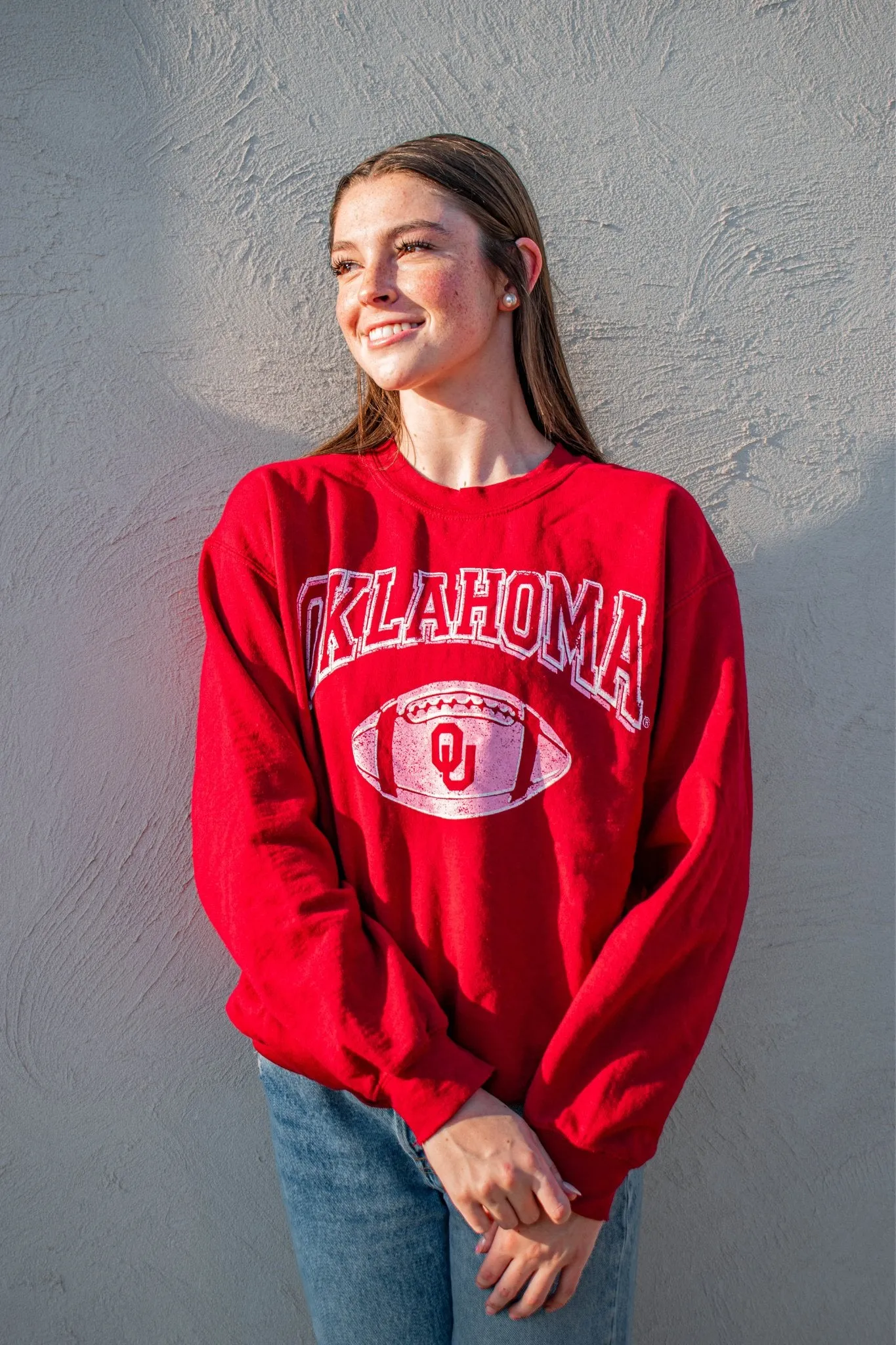 Crimson OU Sooners Wonka Football Thrifted Sweatshirt