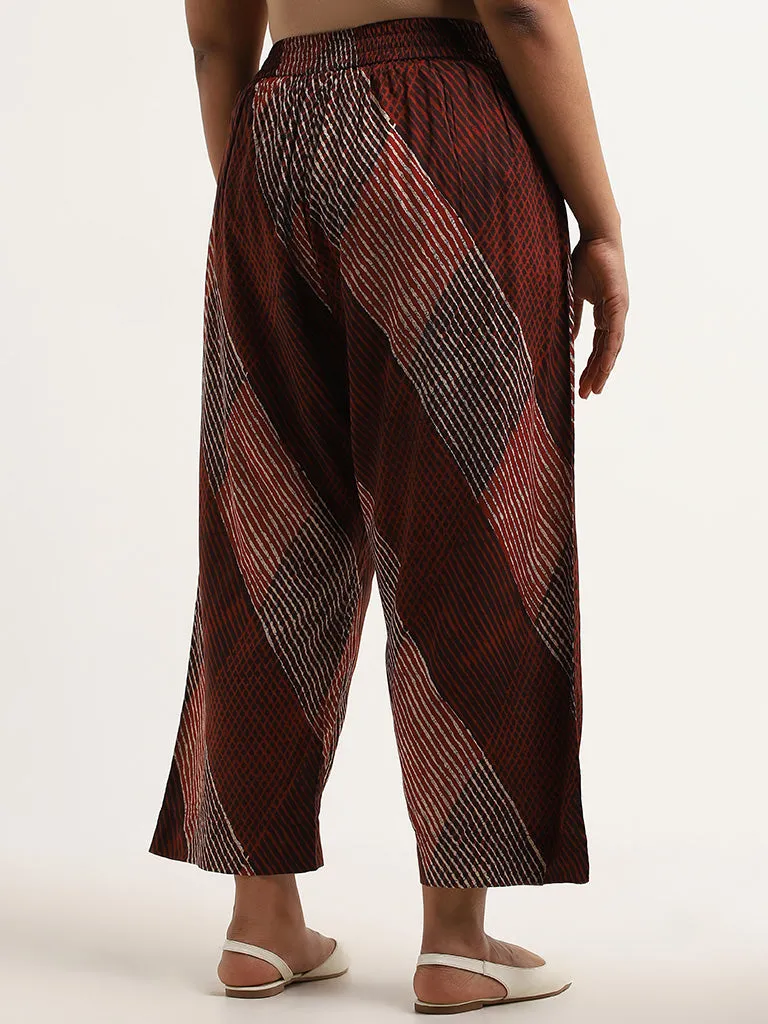 Diza Brown Mid Rise Printed Pants