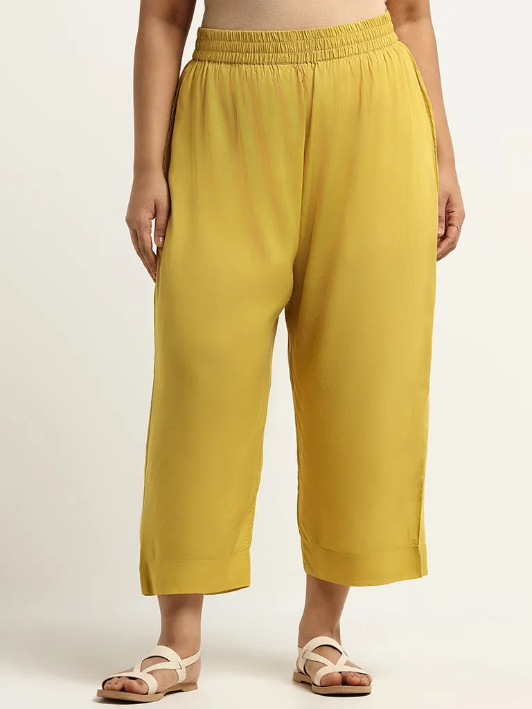 Diza Solid Yellow Wide-Leg Pants