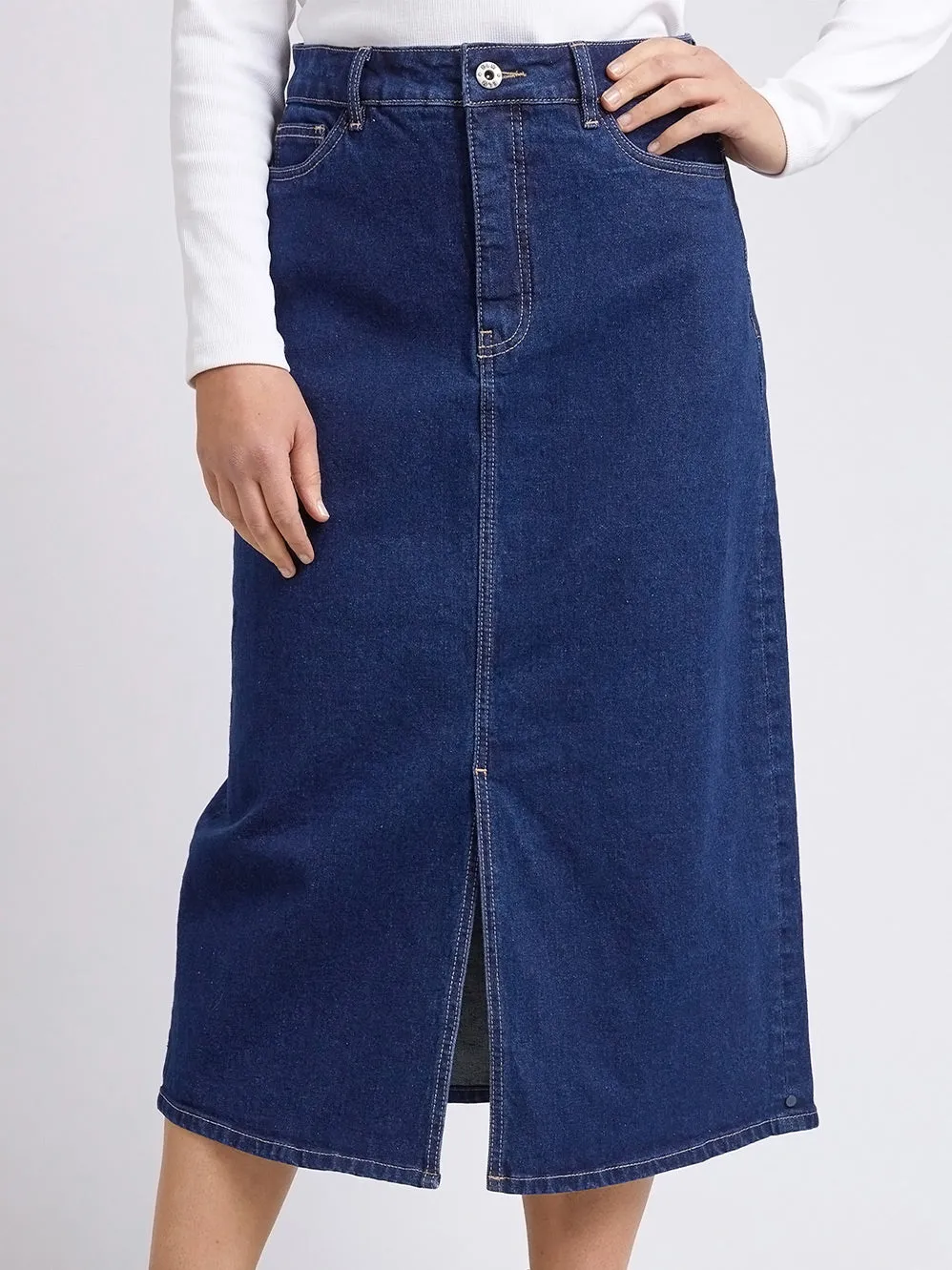 ELM ELOISE DENIM MIDI SKIRT