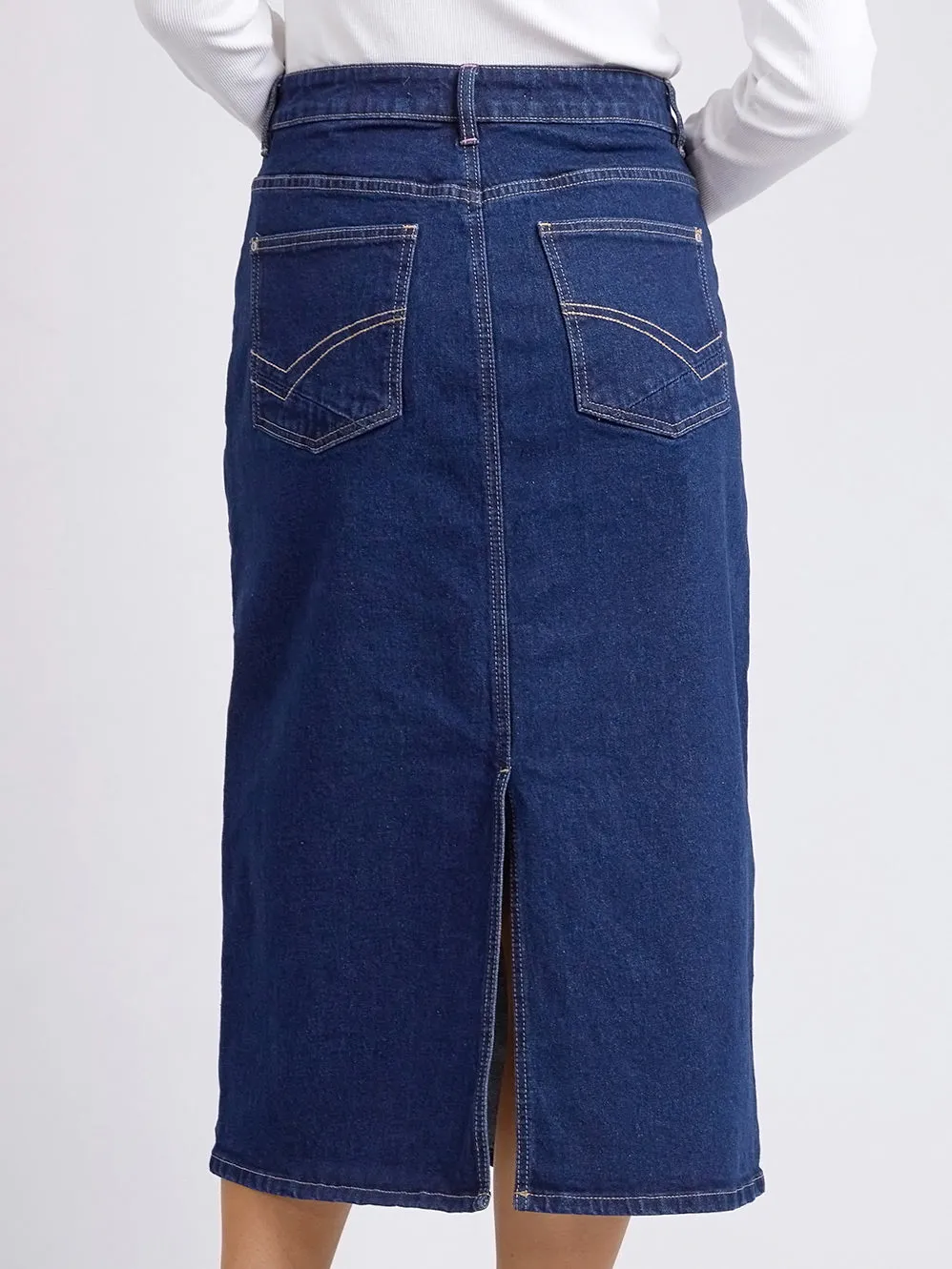 ELM ELOISE DENIM MIDI SKIRT