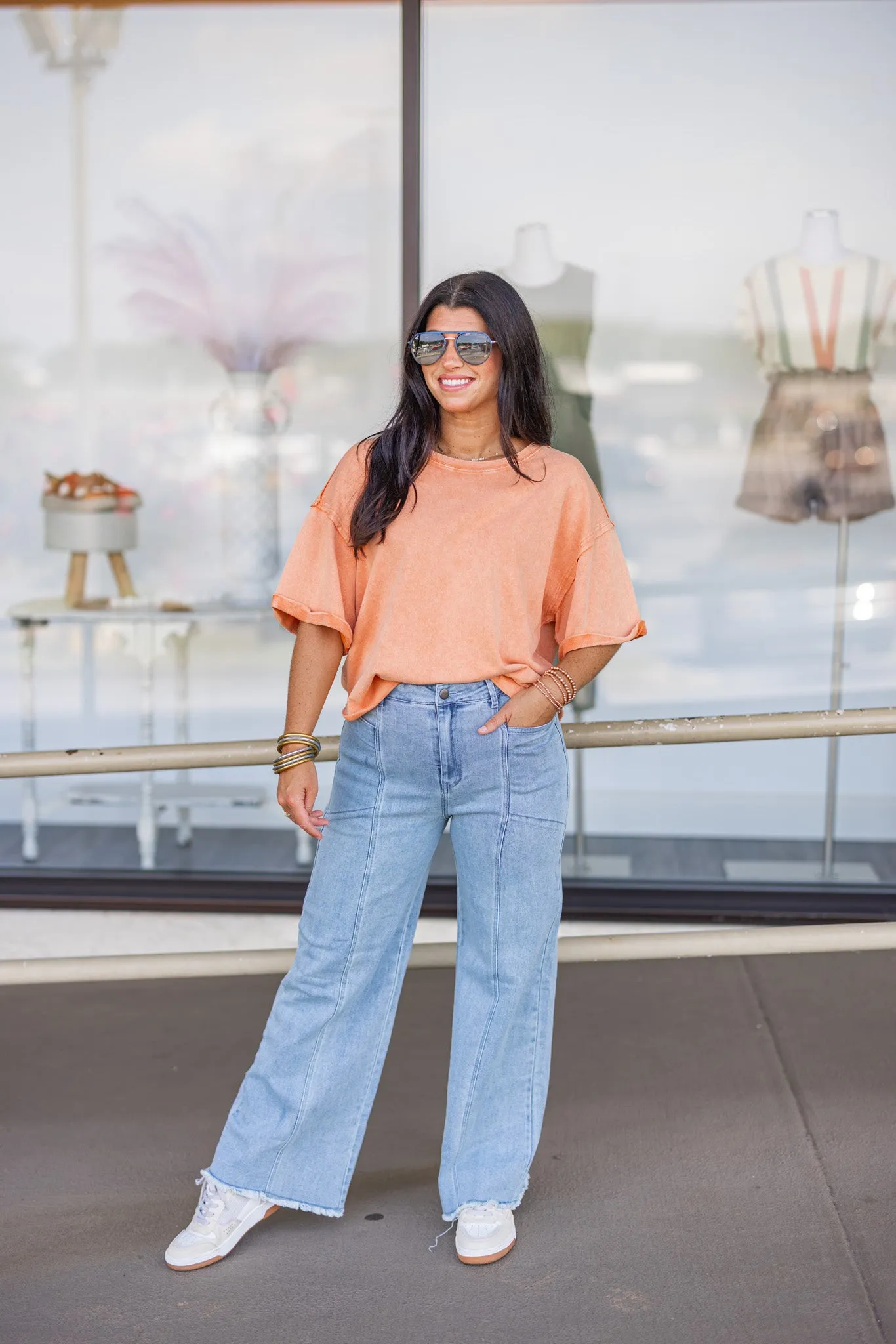 Everyday Casual Washed Orange Top