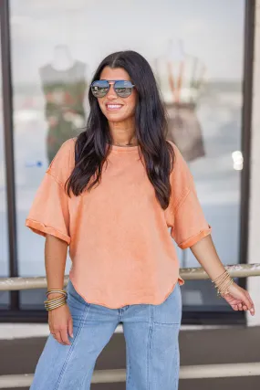 Everyday Casual Washed Orange Top