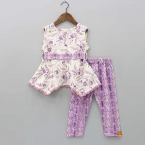 Floral Printed Asymmetric Hem Kurti And Lavender Pant