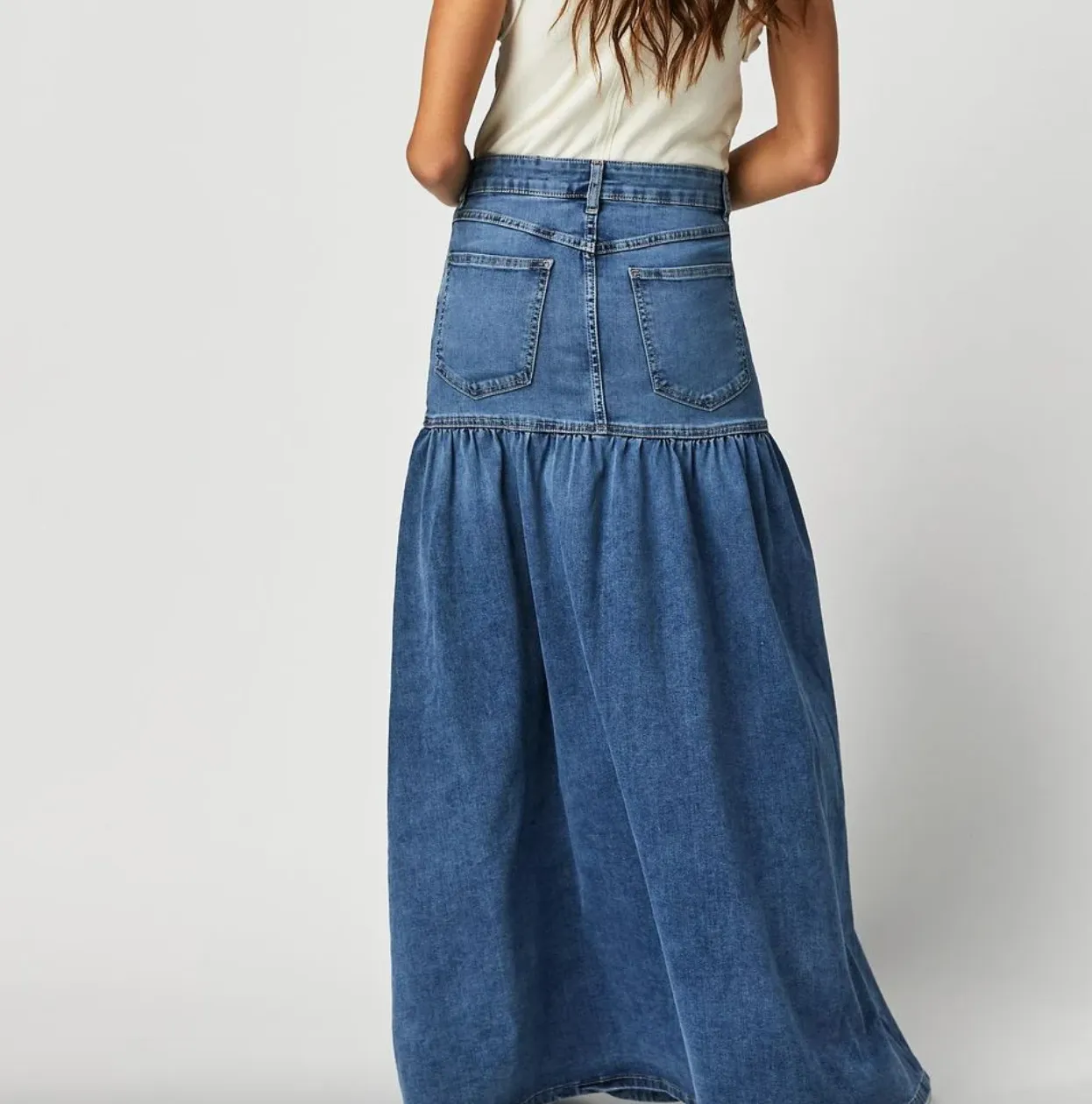 Free People Blue Jordan Denim Maxi Skirt UK 10