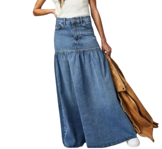 Free People Blue Jordan Denim Maxi Skirt UK 10