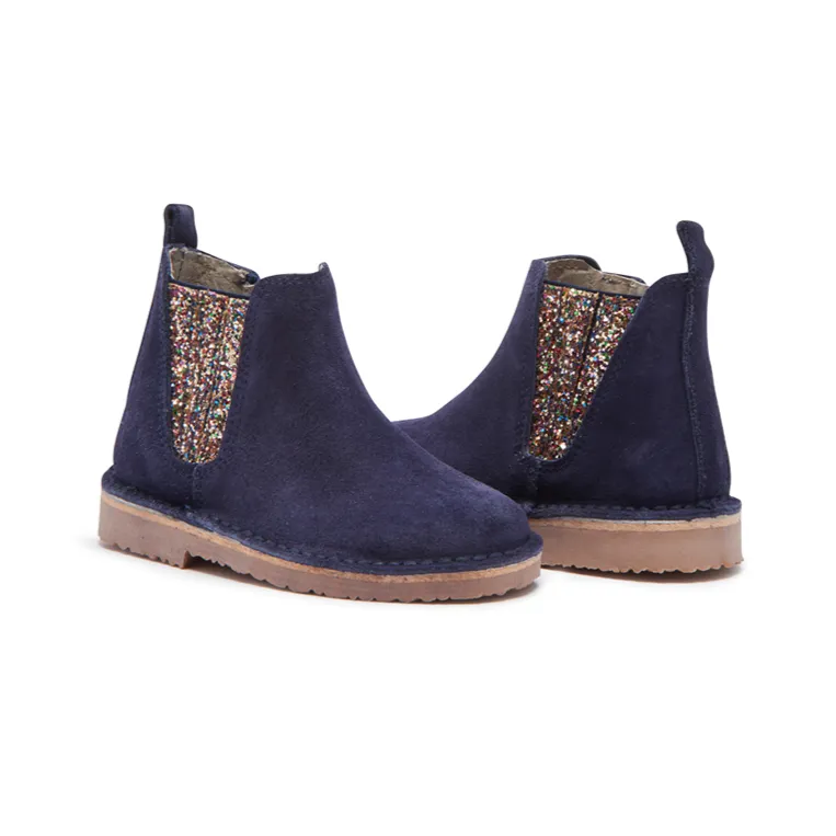 Glitter and Suede Chelsea Boots in Navy Multi