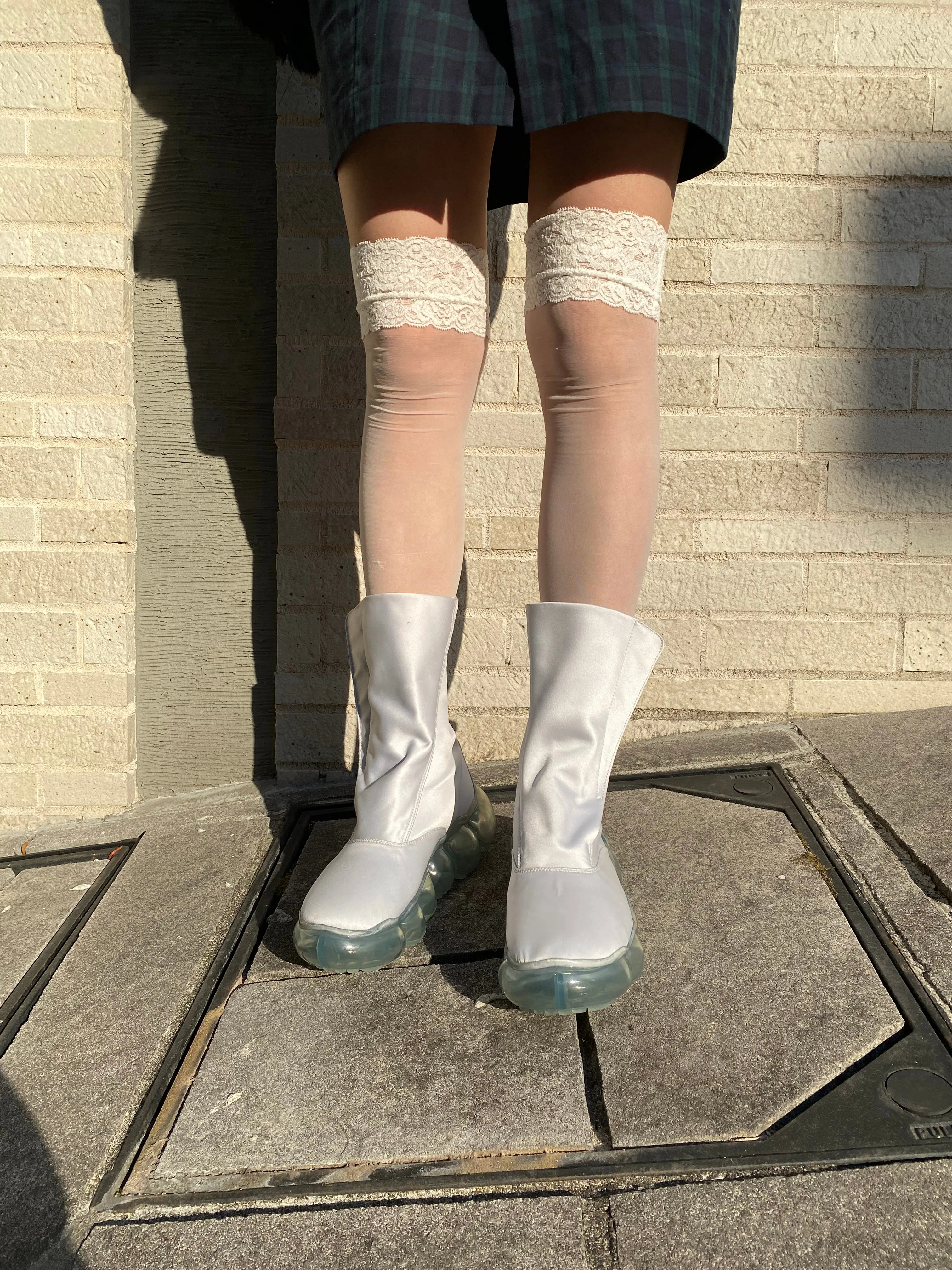 “Jewelry" Satin Boots / IceGray