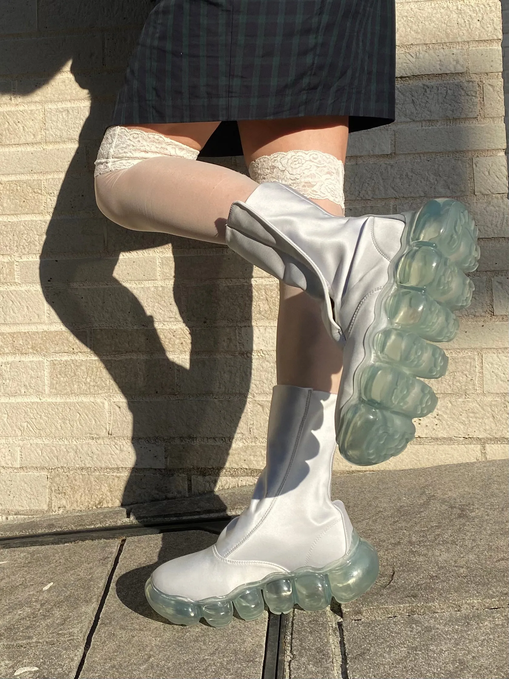 “Jewelry" Satin Boots / IceGray