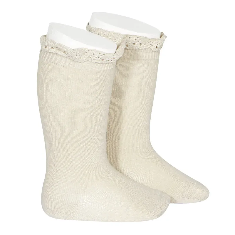 Knee socks with lace edging socks LINEN