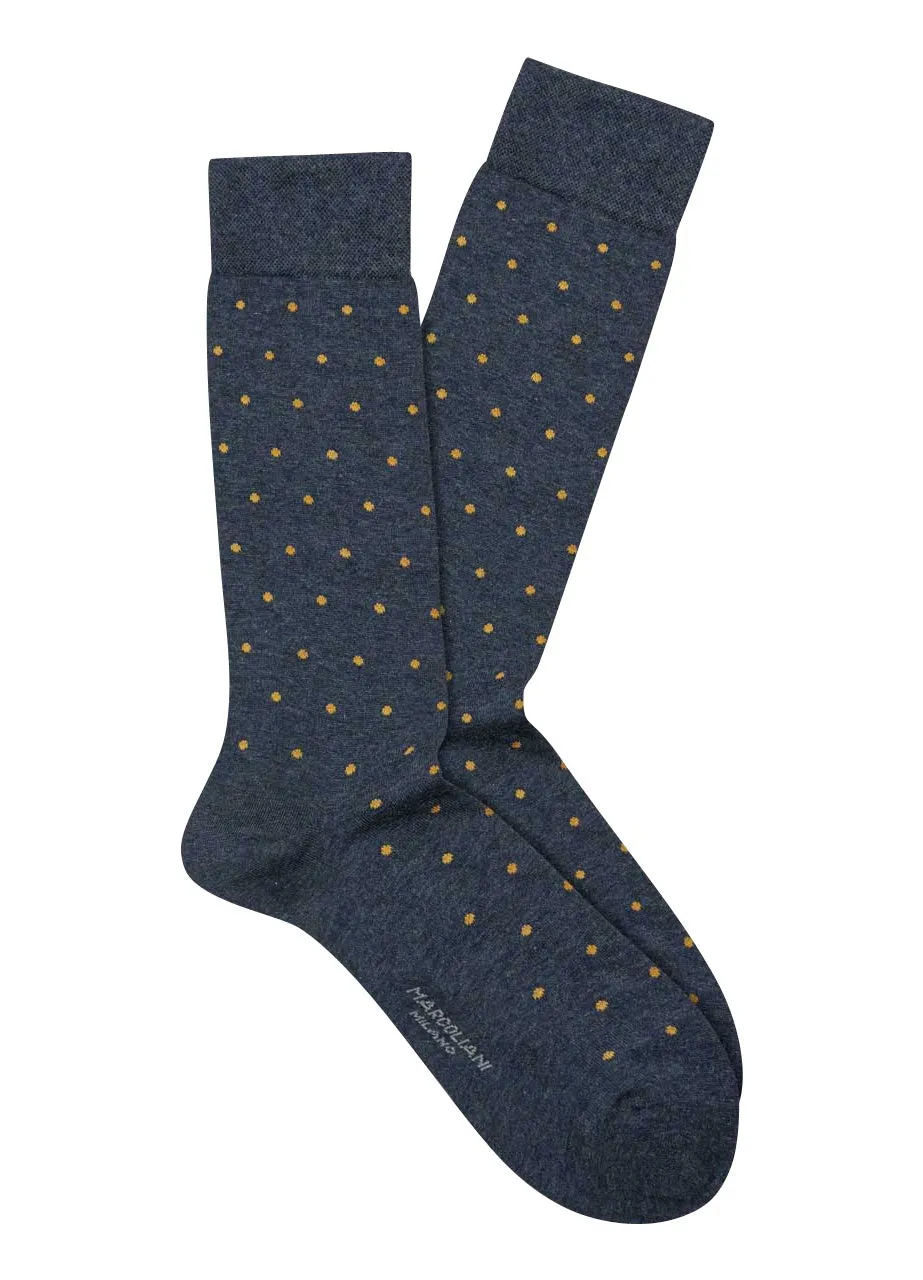 Marcoliani Dark Blue Denim Pima Cotton Polka Dot Socks