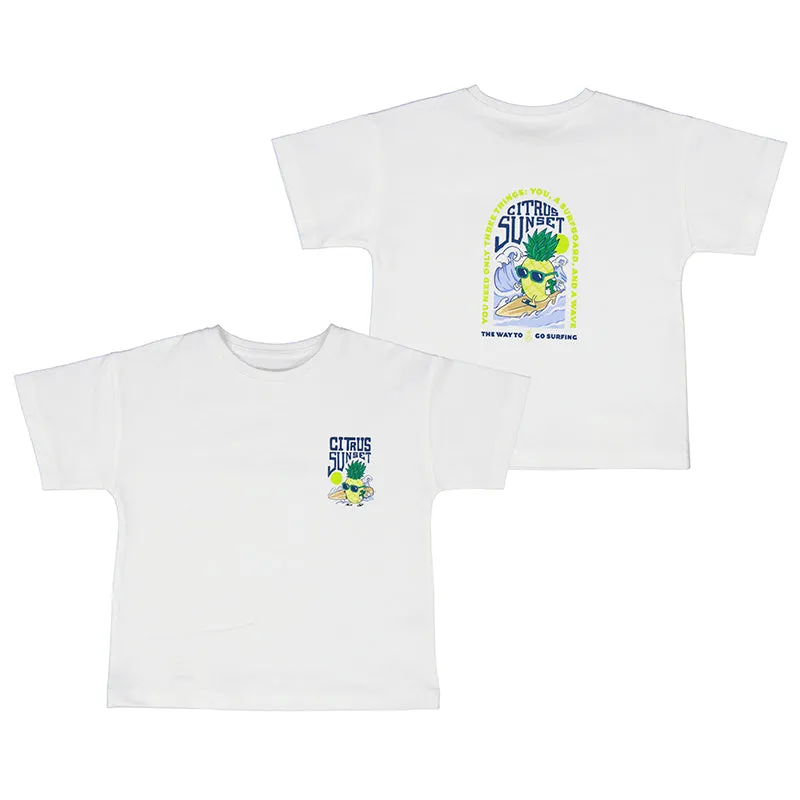 Mayoral Mini White T-Shirt w/ Citrus Sunset Graphic_ 3023