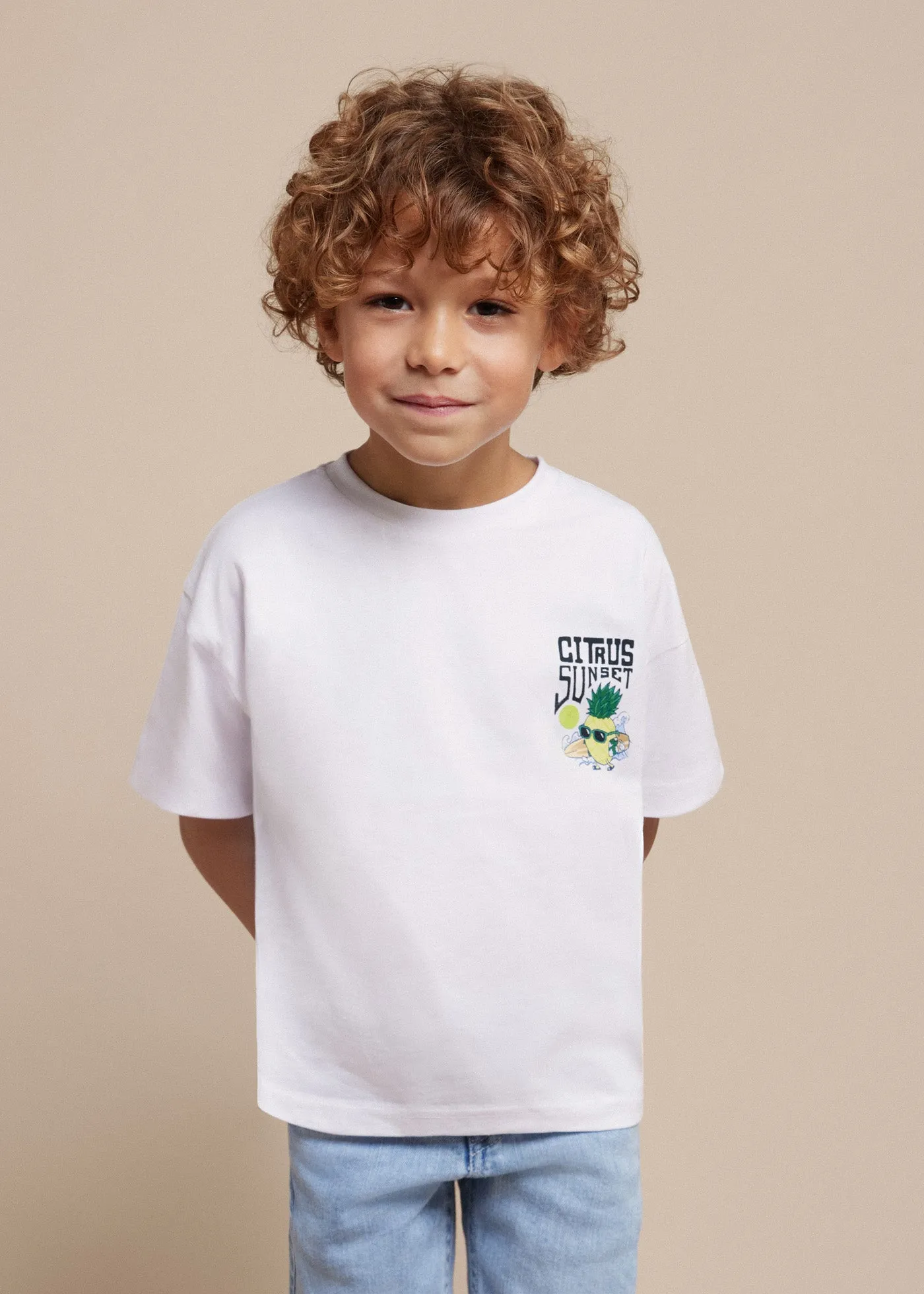 Mayoral Mini White T-Shirt w/ Citrus Sunset Graphic_ 3023