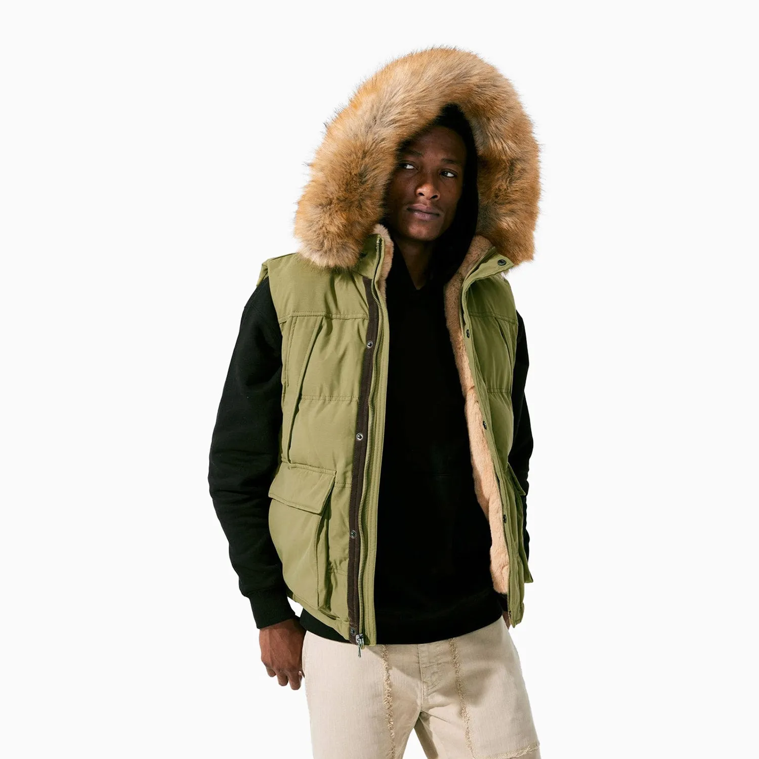 Men's Yukon Fur Lined Hooded Puffer Vest