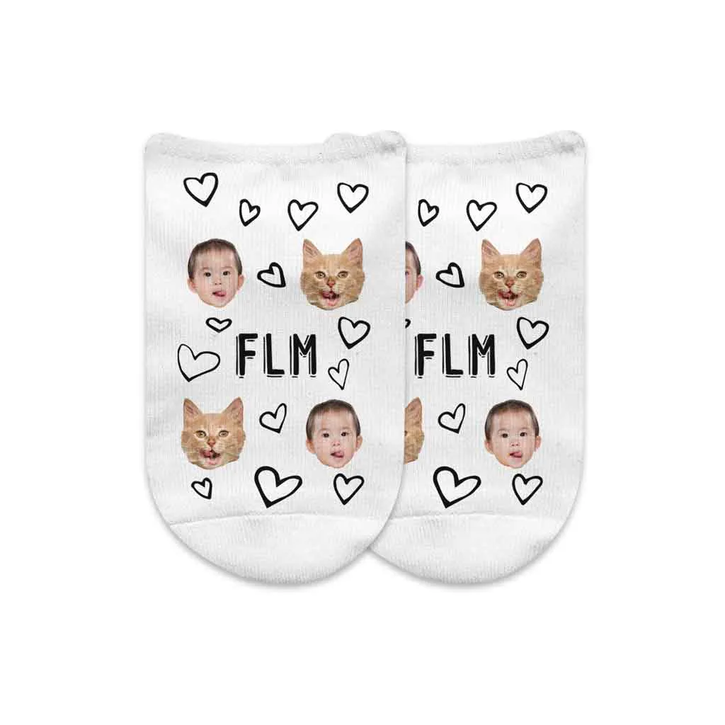 Monogrammed Socks with a Face and Heart Design