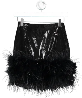 Nadine Merabi Black Feather Sequin Mini Skirt UK XS