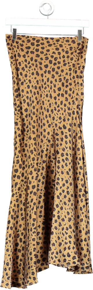 Never Fully Dressed Brown Mya Leopard Print Satin Maxi Skirt UK 10