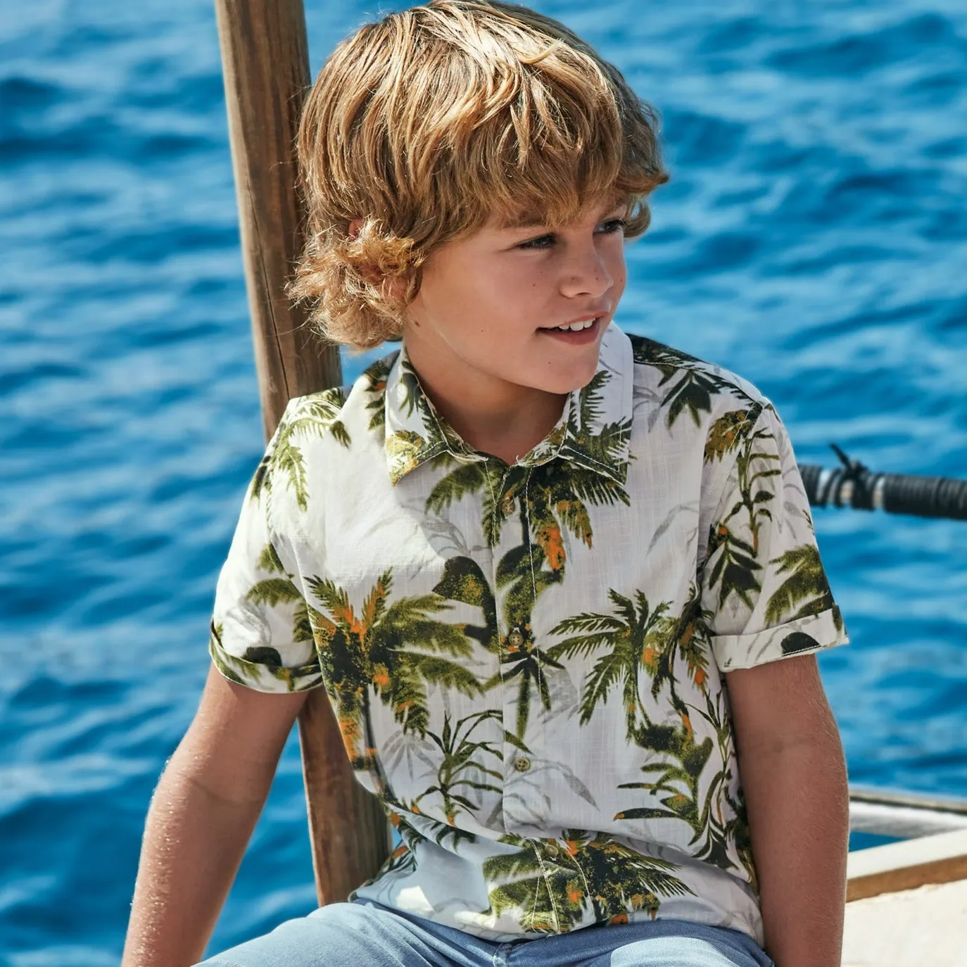 Nukutavake Boys Short Sleeve Palm Tree Print Shirt_ 6117-25