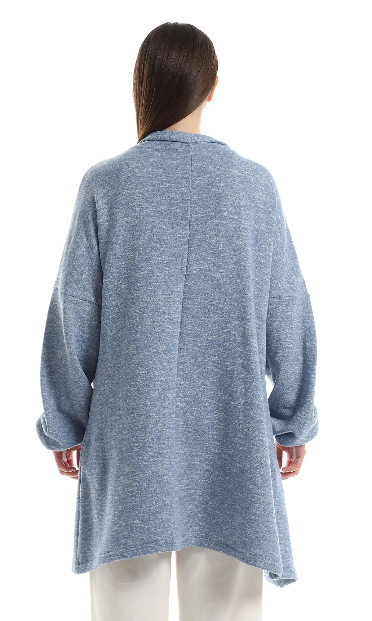 O162758 Inner Fleece Heather Baby Blue Slip On Cardigan