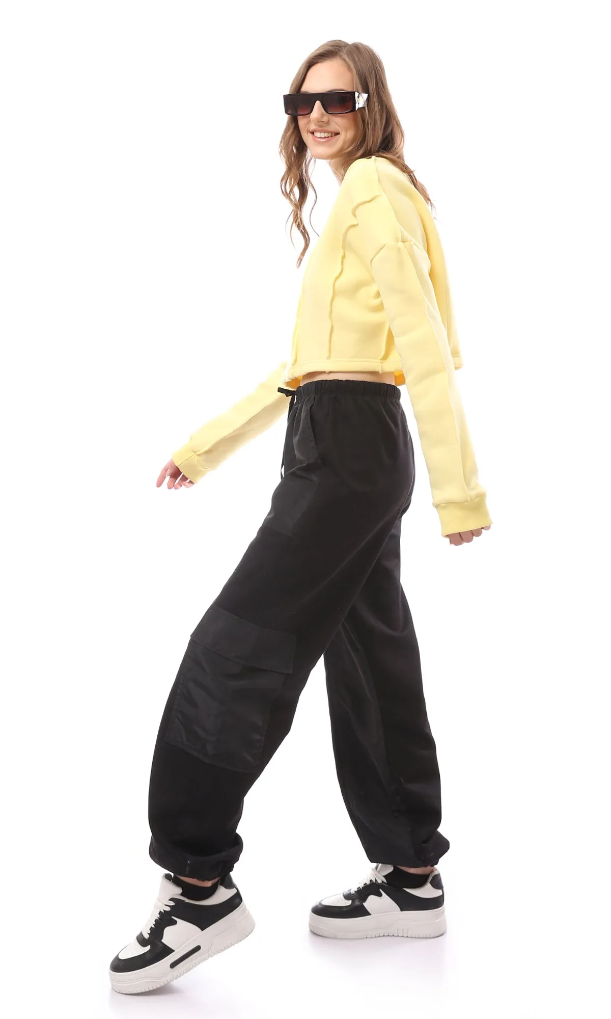 O173494 Yellow Boat Neck Loose Slip On Sweatshirt