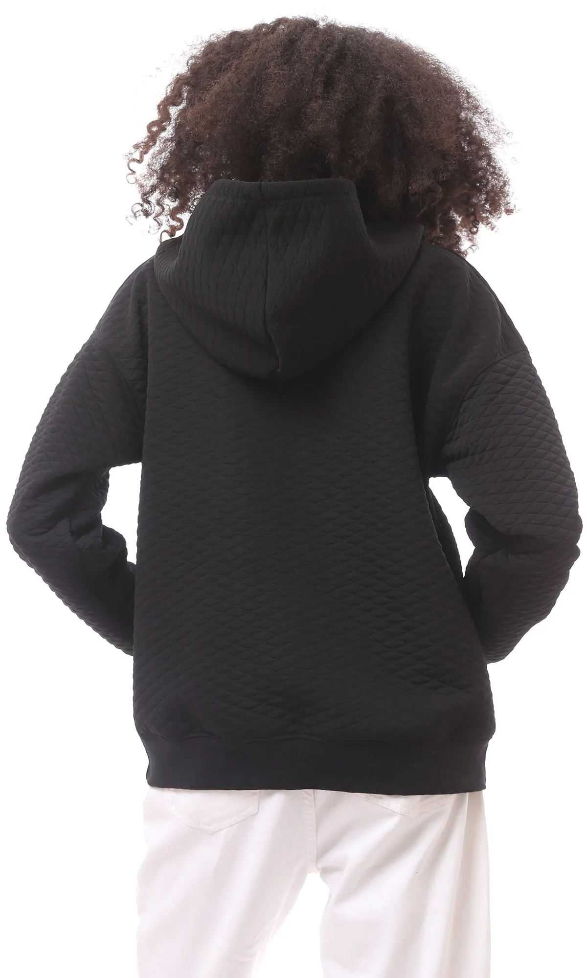 O175013 Self Stitched Front Zipper Black Sweatshirt