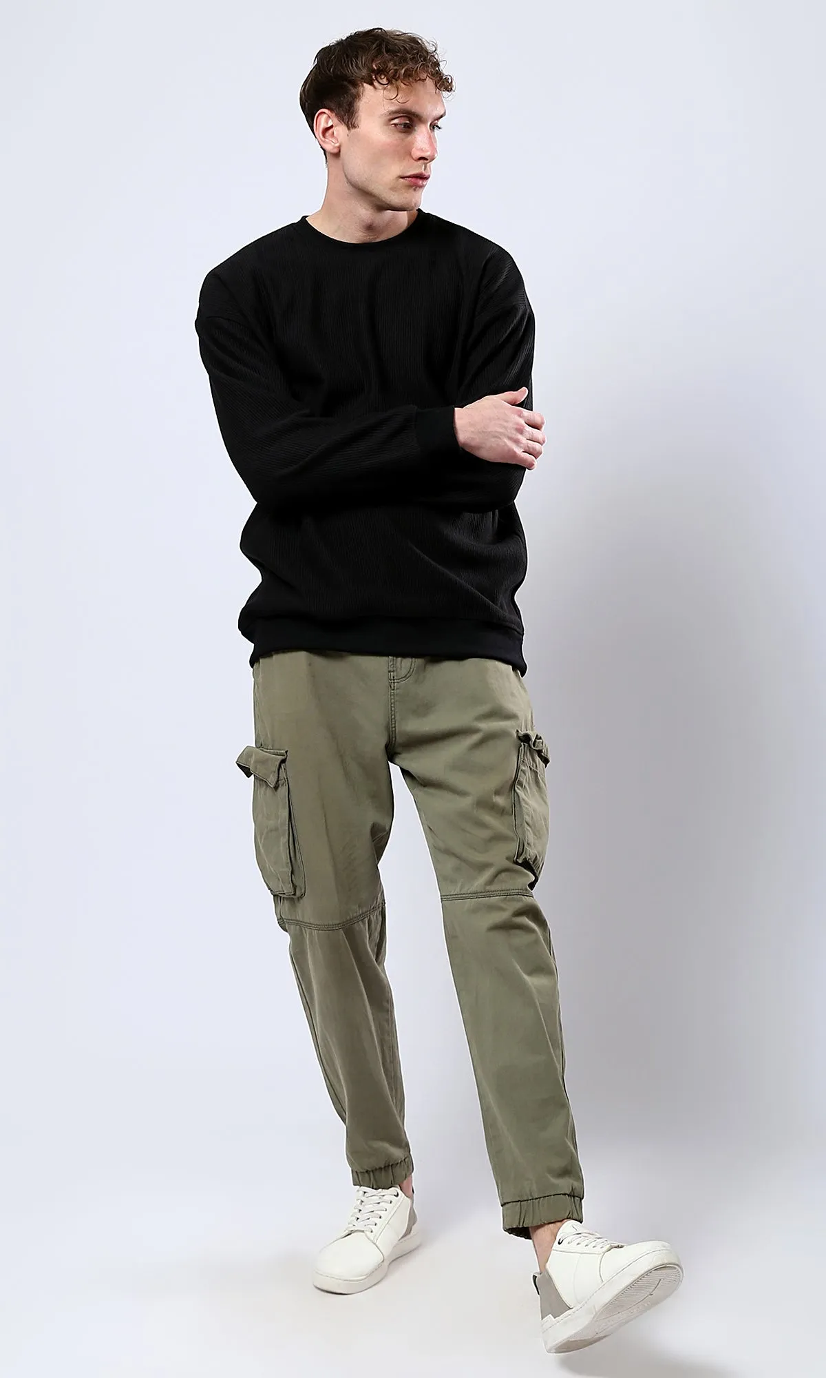 O180391 Slip On Ribbed Black Relaxed Sweatshirt