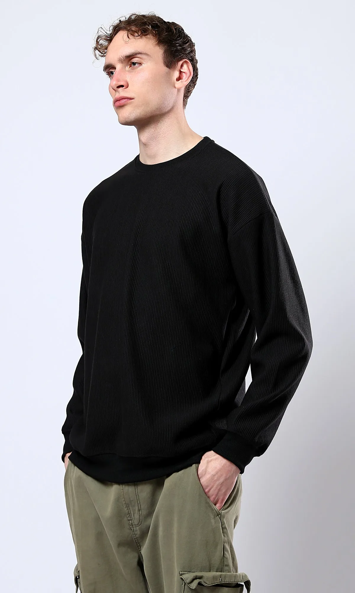 O180391 Slip On Ribbed Black Relaxed Sweatshirt