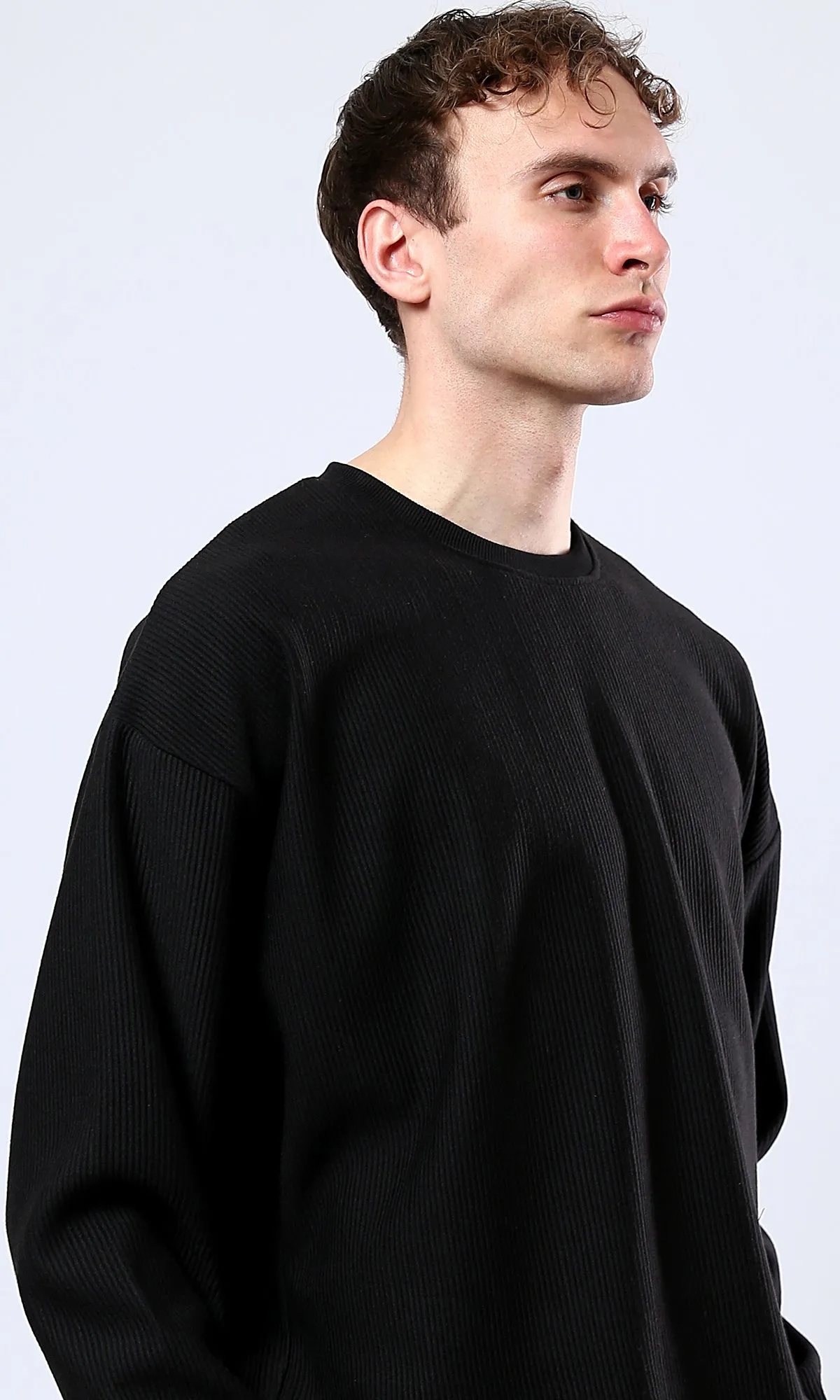 O180391 Slip On Ribbed Black Relaxed Sweatshirt