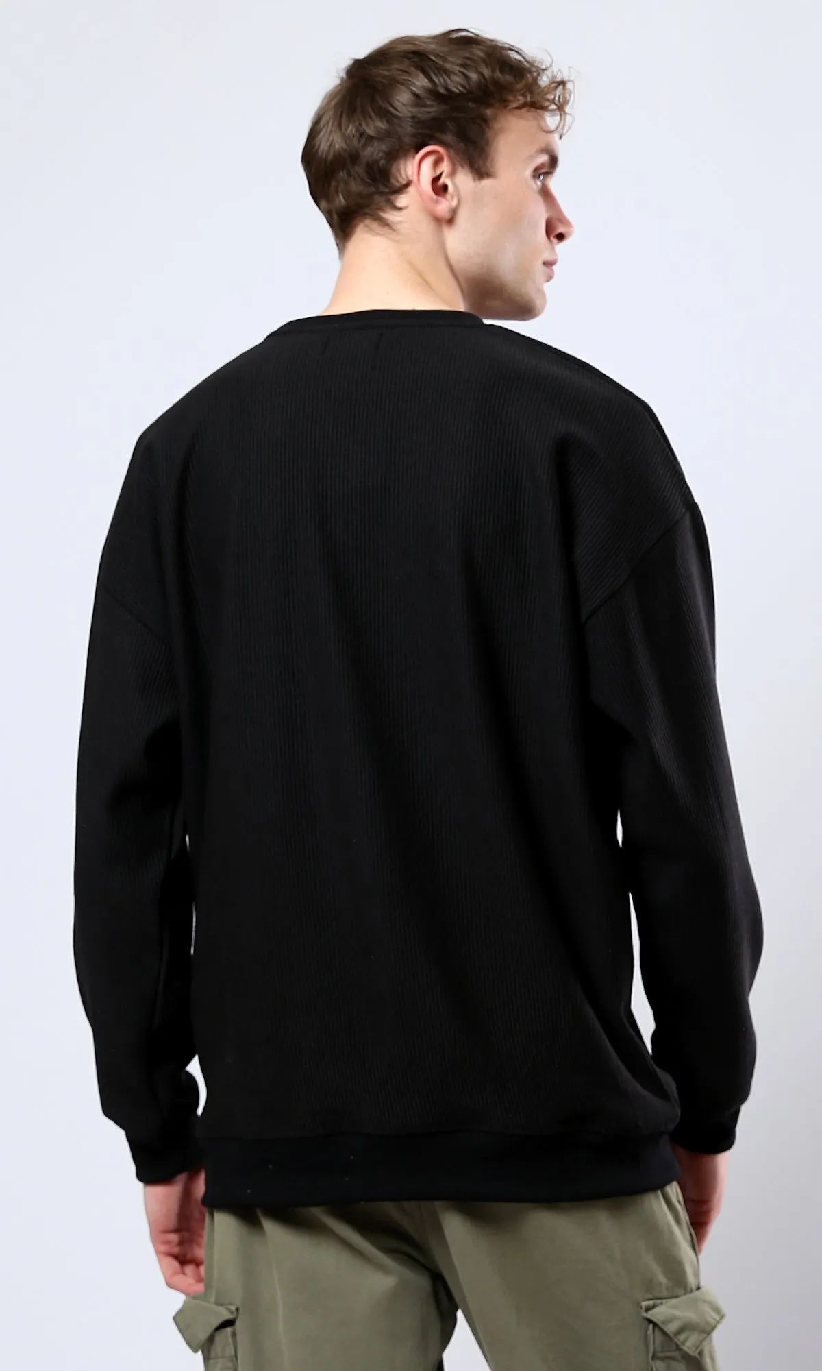 O180391 Slip On Ribbed Black Relaxed Sweatshirt