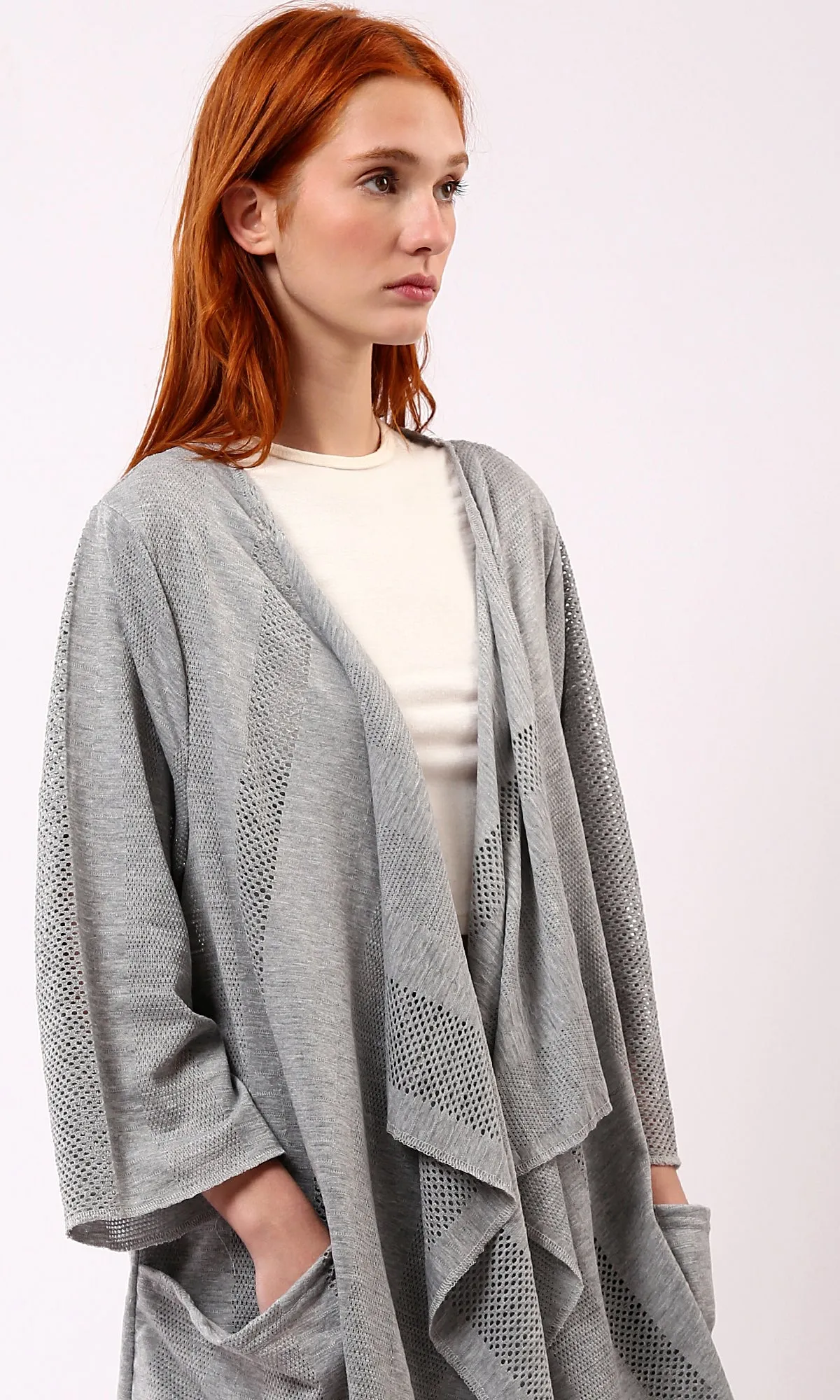 O182045 Long Sleeves Loose Fit Heather Grey Cardigan