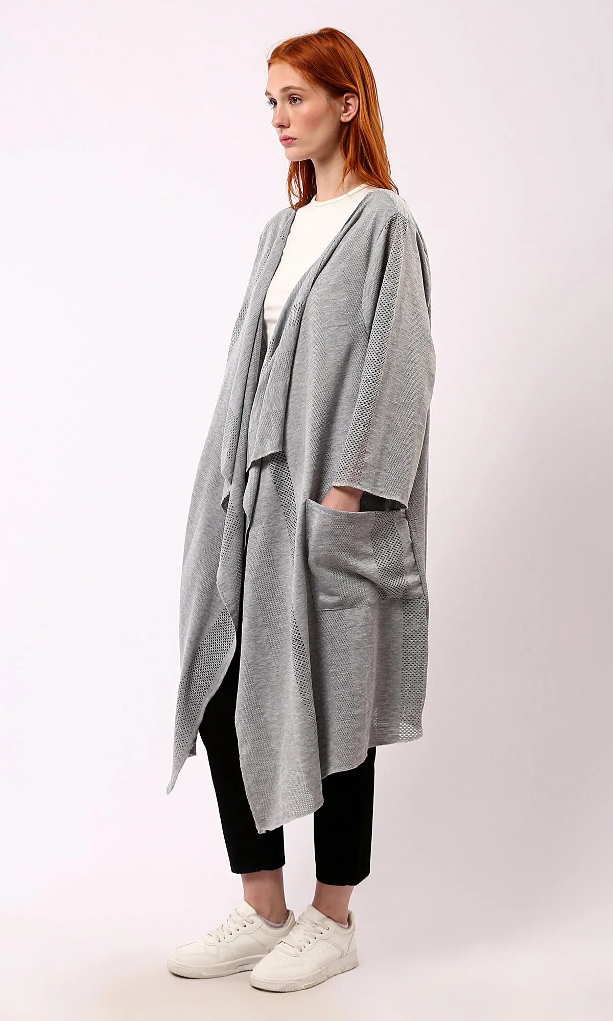 O182045 Long Sleeves Loose Fit Heather Grey Cardigan